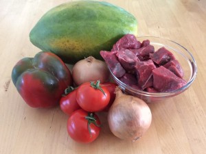 Papaya beef stew ingredients