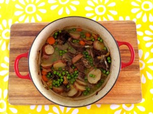 Spring goat stew with peas